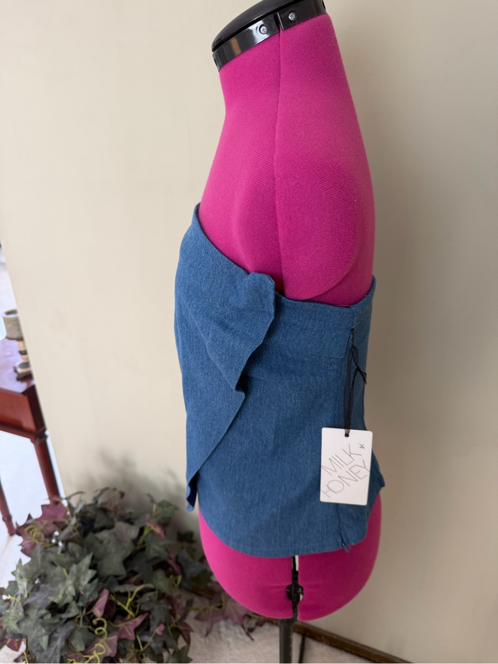 Milk and Honey Asymmetrical Denim Top NWT - Picture 3 of 7